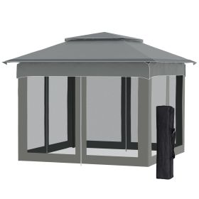 Outsunny Outdoor Patio Pop Up Canopy Gazebo Shelter with Zipper Netting, Carry Bag, 10.7'x10.7'x8.9', Dark Gray