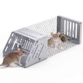 1Pc Automatic Continuous Rat Trap Single Door Mouse Cage Humane Live Animal Trap Cage Indoor Outdoor For Small Rodents Mice Voles (Color: Silver)