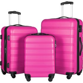 3 Piece Set Of Suitcases, Hard Shell Trolley Cases With TSA Locks 20 Inches 24 Inches 28 Inches (Option: Rose red)