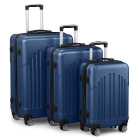 Three In One ABS PC Suitcase 20in 24in 28in Suitcase (Color: Navy Blue)