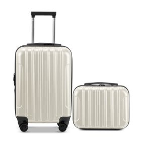 Vertical Pattern Two-piece Set 20 Inch Expandable With 14 Inch Suitcase (Color: White)