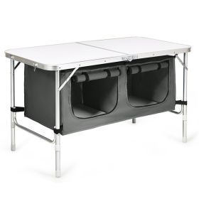Height Adjustable Folding Camping  Table (Color: Gray)